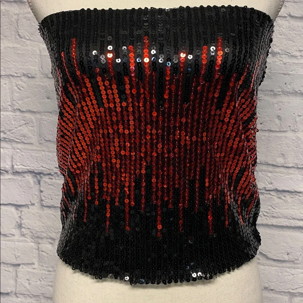 Sans Souci Black and Red Sequin Crop Top Sz S - Picture 2 of 7